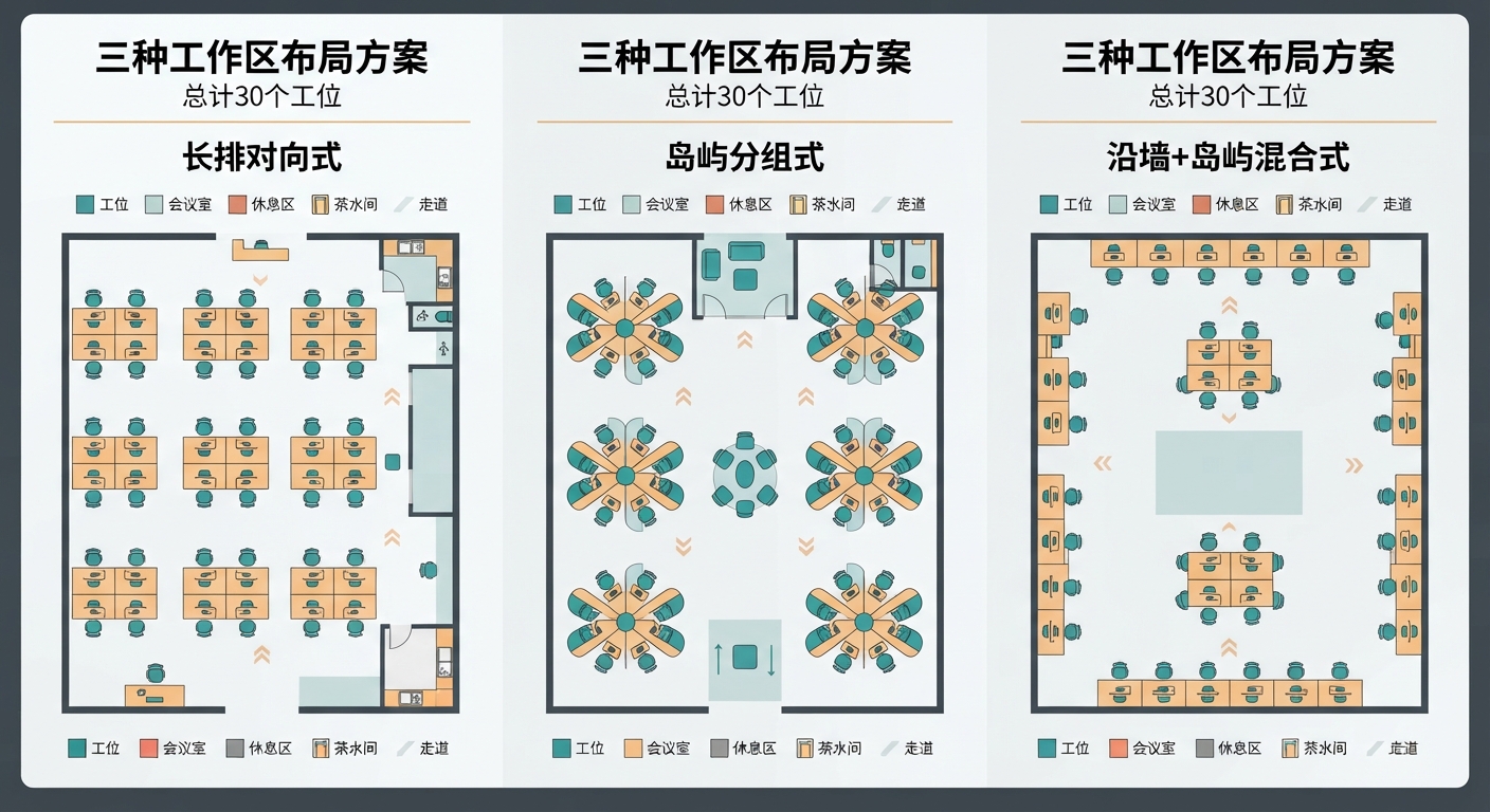 充场工作室场地装修与工位布局：30个做单工位如何用最低成本摆下