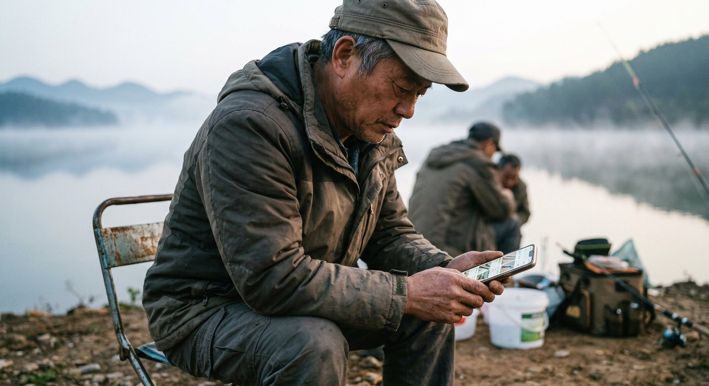 钓鱼场水库边地推实战：向中年钓友推广二手渔具交易平台App