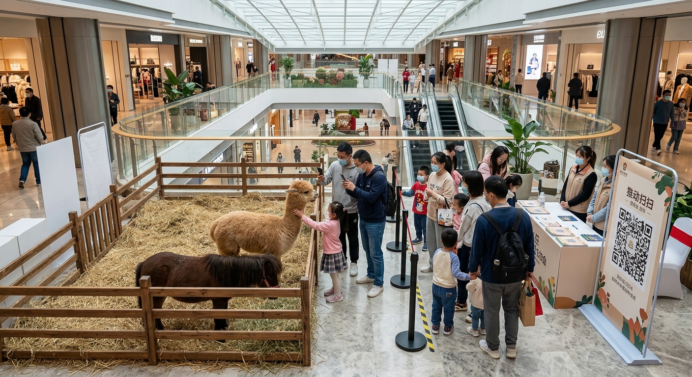 商场萌宠合影打卡展台怎么做：羊驼矮马引流的真实转化账