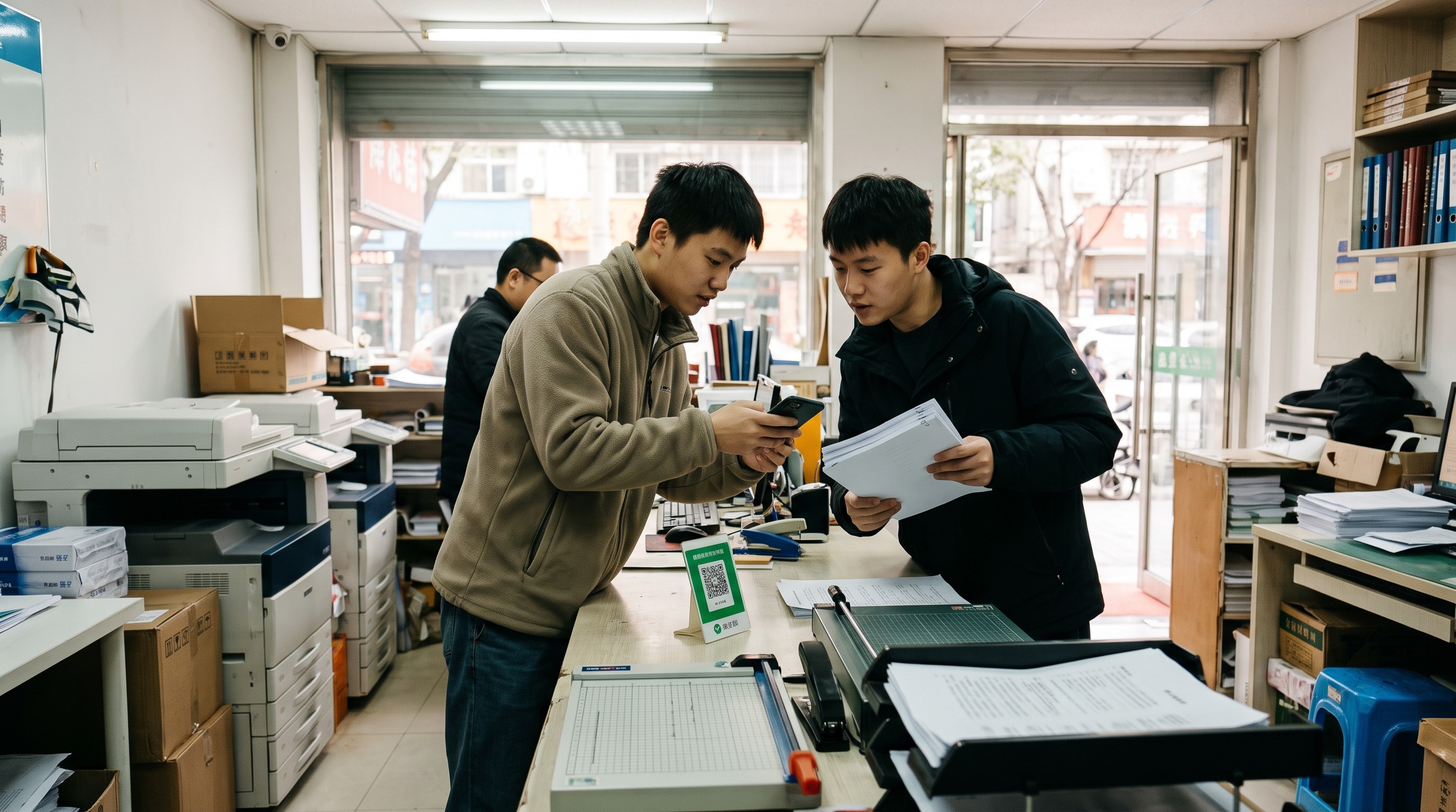 政务大厅与打印社门前摆摊推夸克扫描王会员，人流大但转化卡在哪